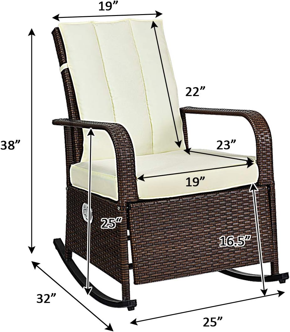 Tangkula Outdoor Wicker Rocking, Modern Cushioned Seating and Back, Auto Adjustable Rattan Reclining Chair, Space Saving Design, Garden Lawn Balcony Backyard Patio Fu, Brown : Industrial & Scientific