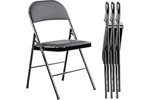 DUMOS 4 Pack Leather Padded Folding Chair, Indoor Outdoor Portable Stackable Commercial Seat with Steel Frame, Capacity for Home, Office, Party, Comfy, Black