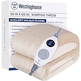 Westinghouse Electric Blanket Heated Throw, Super Cozy Soft Flannel 50"" x 60"" Heated Throw with 6 Fast Heating Levels & 2-10 Auto-Off, Machine Washable, ETL&FCC Certification, Home Office Use, Beige