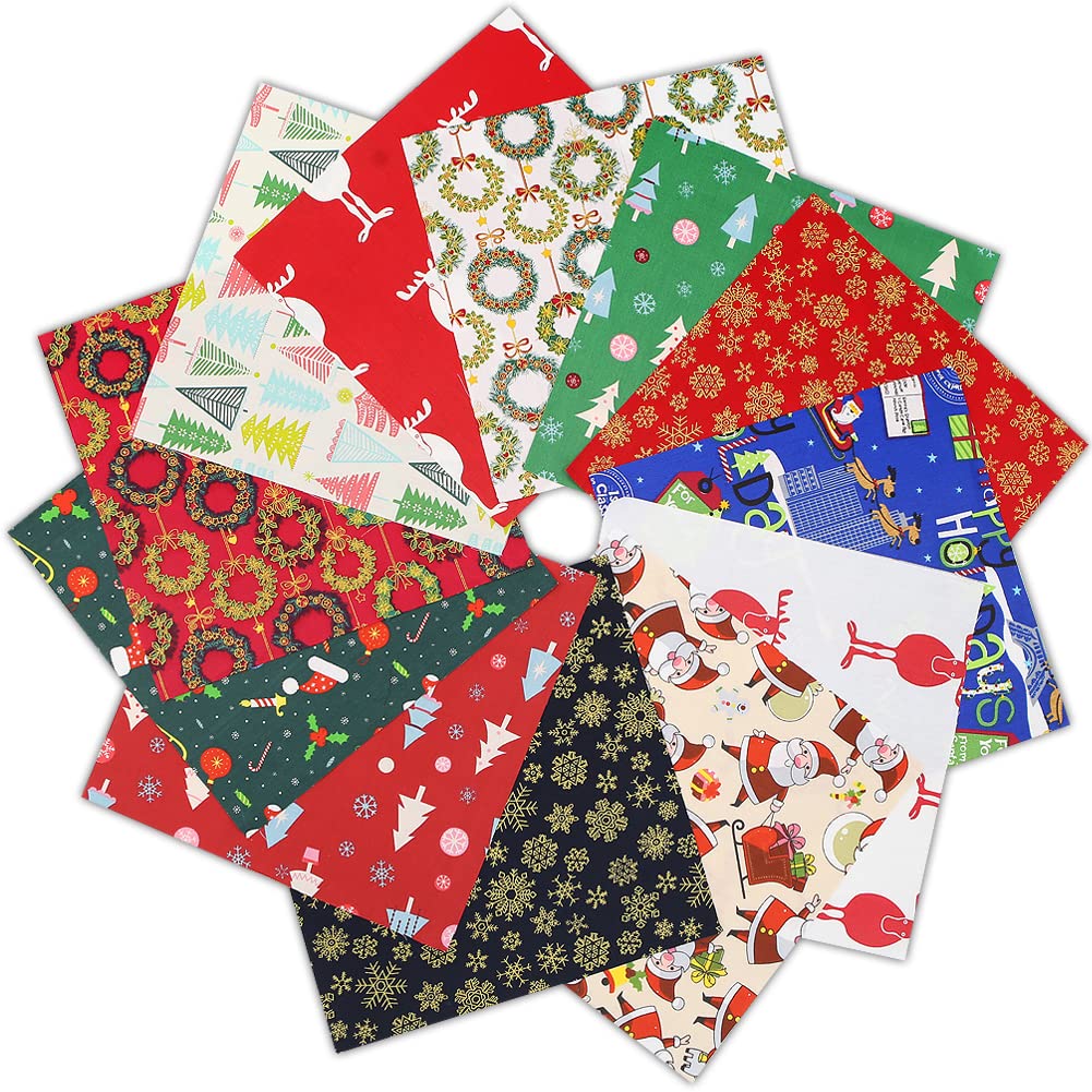 Christmas Fabric 24 PCS,Xmas Fat Quarters Fabric Bundles 25 X 25cm/9.8 X 9.8inch,Christmas Material Polyester Cotton Calico Fabric Squares for Sewing DIY Craft Quilting Party Supplies Decoration