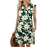 Wenrine Womens Summer Dresses Floral Casual Collared V Neck Cap Sleeve Loose Boho T Shirt Dresses with Pockets
