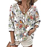 domirica Boho V Neck Oversized Button Up Shirt Western Breathable Blouses for Women Trendy Hawaiian Beach Vacation Wear