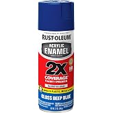 Rust-Oleum Acrylic Enamel 2X Spray Paint, Gloss Deep Blue | 2X Coverage | Paint &amp; Primer | Bonds to Metal, Plastic &amp; Wood | Any-Angle Spray | Fast Dry