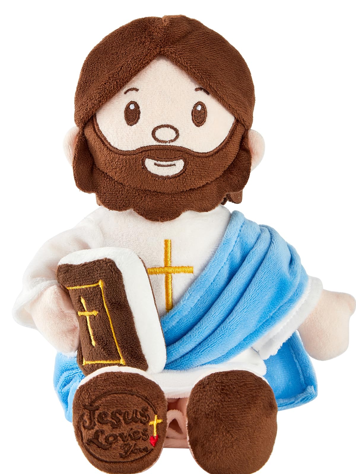 BOKUFLY Jesus Plush Doll Jesus Plushie Stuffed Toy with Book Christian Stuff Religious for Kids Christening Easter 13" (Blue)