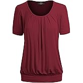 Made By Johnny Women's Scoop Neck Short Sleeve Pleated Front Blouse Tunic Top Plus Size