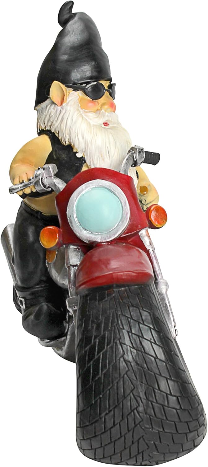 Design Toscano QM7512103 Axle Grease the Biker Garden Gnome Motorcycle Statue, 33 cm, Polyresin, Full Color - Image 3