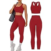OLCHEE Womens Workout Sets 2 Piece - Acid Wash Seamless Yoga Outfits High Waist Leggings Padded Racerback Sports Bra Gym Set
