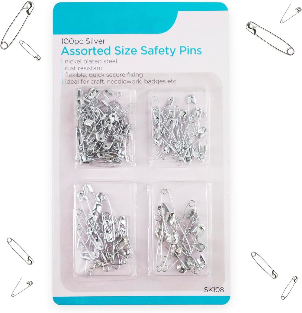 D.A.Y. Republic 100 Safety Pins Assorted Sizes 55mm 37mm 30mm 18mm Kit