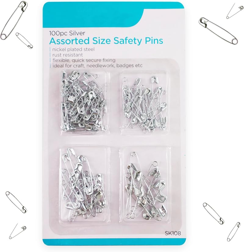 D.A.Y. Republic 100 Safety Pins Assorted Sizes 55mm 37mm 30mm 18mm Kit