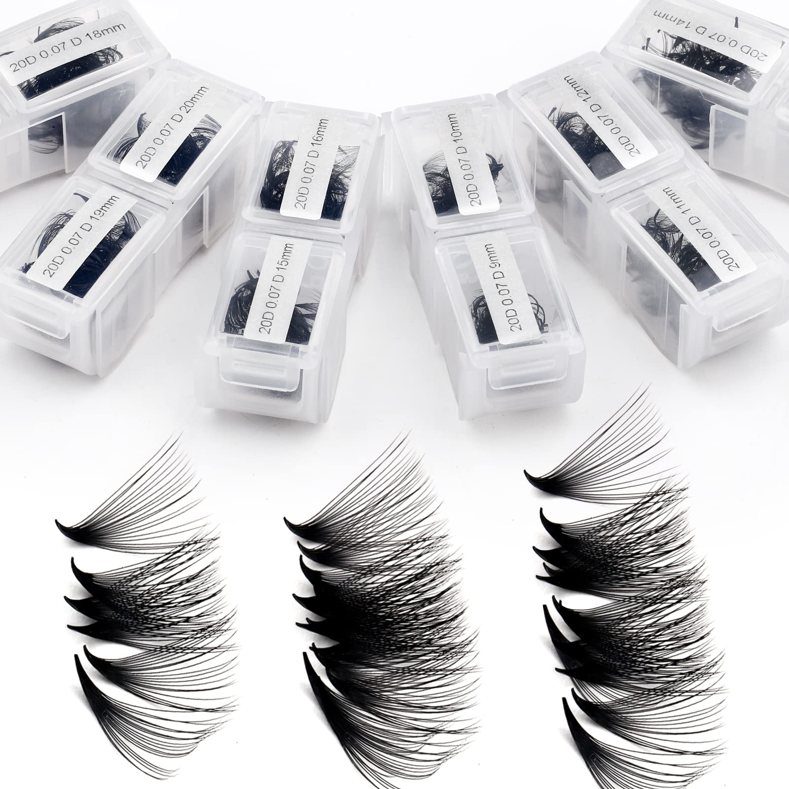 20D Premade Fans Eyelash Extensions 1200PCS Pre Made Fans Lashes 0.07mm C Curl Mixed Tray 9-20mm Handmade Loose Volume Lash Extension Premade Lash Fans (1200-20D-0.07-C-920) — image 1