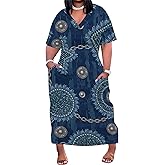 SUZONANA Womens Plus Size Denim-Print Fashion Maxi Dresses Casual Soft Tshirt Dress