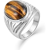 Raymard Men's Tiger Eye Oval Signet Ring, Nature Stone Stainless Steel Thumb Rings for Men Jewelry Gift for Him, Size 7-13