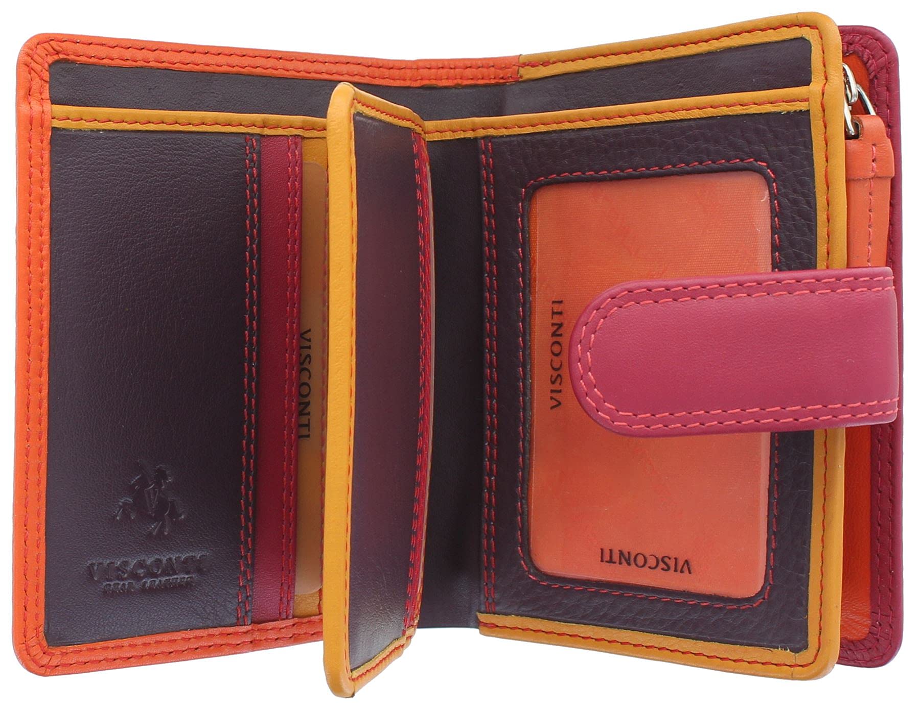 VISCONTI Leather Rainbow Collection Bali Purse RFID Blocking RB40 Orange Multi