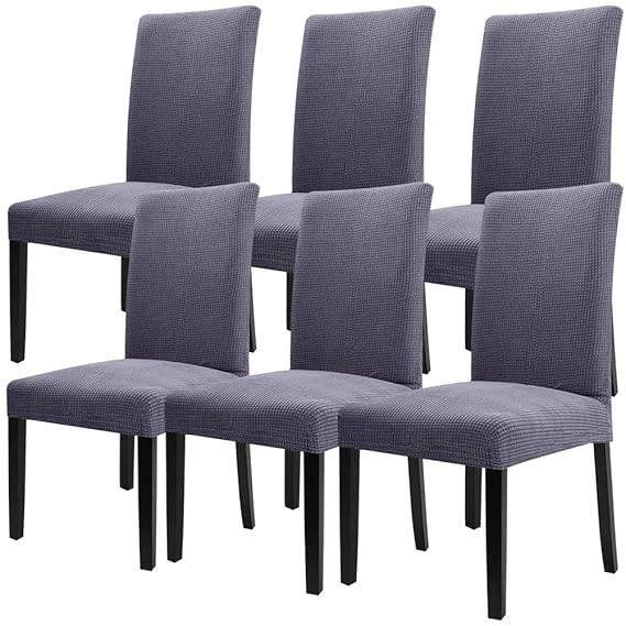 Fuloon Stuhlhussen 4er 6er Set Stuhlüberzug Universal Stretch Abnehmbare Stuhlbezug Protector Cover(6 Stück Grau)
