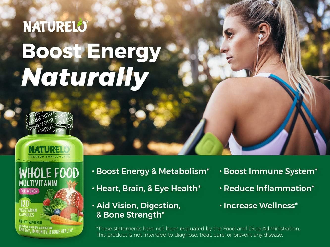 NATURELO Whole Food Multivitamin for Women - Natural Vitamins, Minerals, Raw Organic Extracts - Best Supplement for Energy and Heart Health - Vegan - Non GMO - 120 Capsules: Health & Personal Care