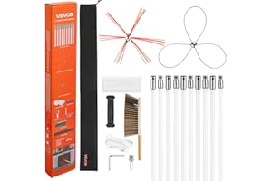 VEVOR Chimney Sweep Kit, 33 ft Maximum Extendable Length Chimney Brush, Chimney Cleaner Sweeper with Dual Brush Heads, Brush & Goggles, Fireplace Cleaning Tool for Square, Rectangle, Arch Chimneys