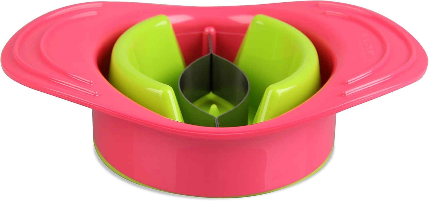 Fackelmann Mango-Entkerner TROPICAL, Mangoschneider aus Kunststoff mit Halteschale (Farbe: Grün/Koralle), Menge: 1 Stück