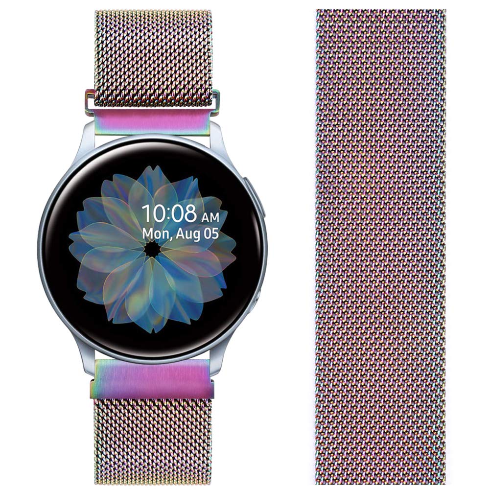 AVOD Compatible with Garmin vivoactive3/Forerunner 645/Galaxy Watch 42mm/Active2 44mm 40mm, 20mm Stainless Steel Magnetic Mesh Watch Band Quick Release Strap for TicWatch E/2 (Colorful, 20mm)