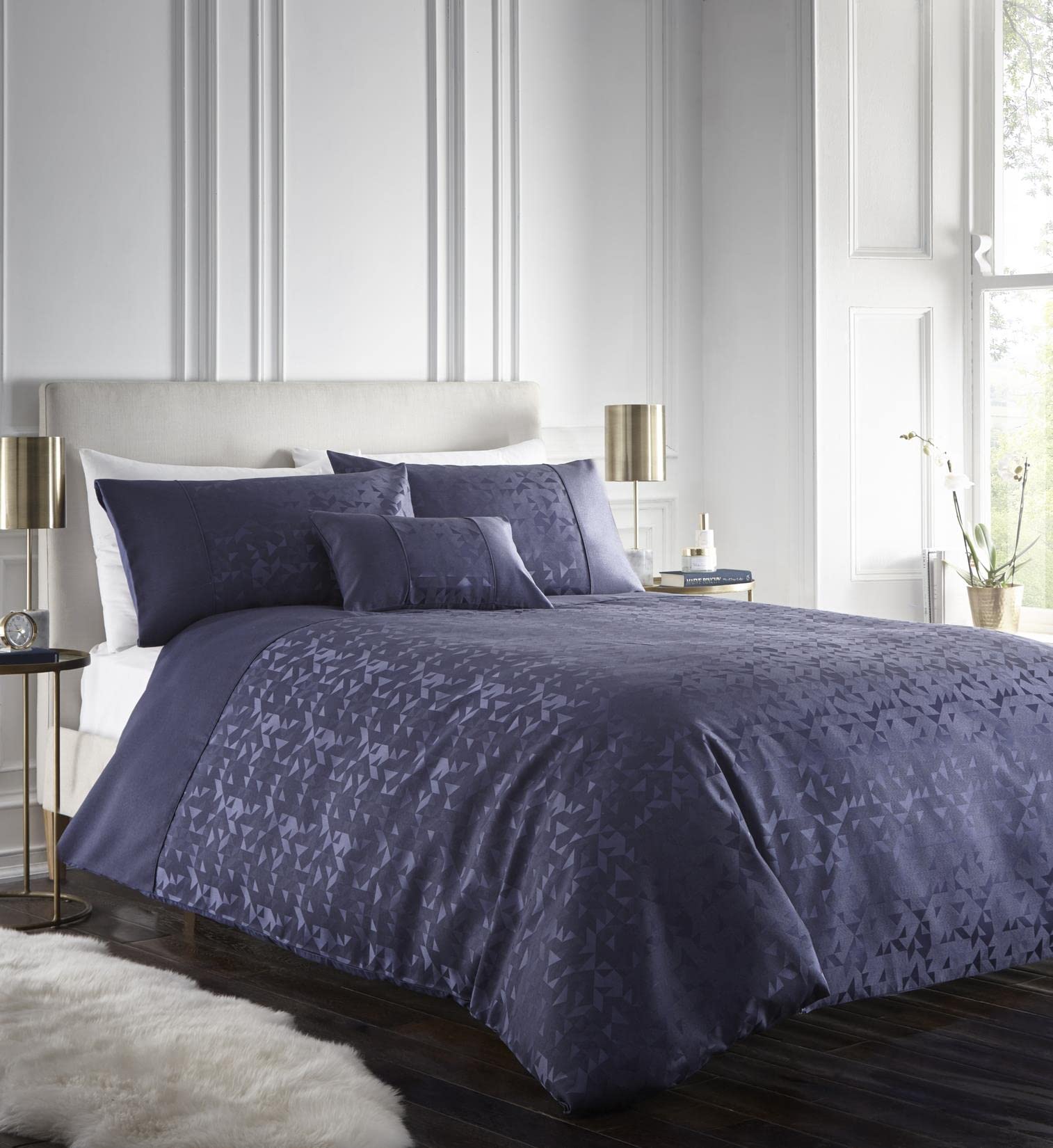 Portfolio Lucien Double Duvet Cover Set Woven Jacquard Bedding Navy, Blue