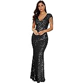Women's V Neck Sequin Formal Evening Dress Tassel Bead Sleeve Mermaid Long Gown 1920S Party Maxi Military Dress