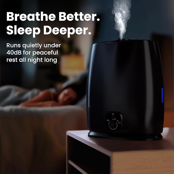 EVERLASTING COMFORT 6L HUMIDIFIERS FOR BEDROOM, QUIET 50HR RUNTIME NO-FILTER SUPERSIZED COOL MIST HUMIDIFIER LARGE ROOM FOR WHOLE HOUSE, PLANTS, BABY NURSERY, ALLERGIES, DRY SKIN, CONGESTION, INDOOR