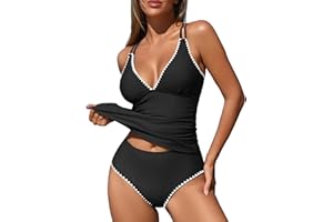 ZAFUL Womens Tankini Swimsuits V Neck Push Up Swim Top Color Block Tummy Control High Waisted Bathing Suits Swim Bottom