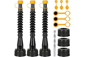 Qilinba Gas Can Spout Replacement 3 Kits, Gas Can Nozzle Replacement Set for most 1/2/5 Gallon Gas Cans, Upgraded Fuel Tank Spout with Flexible Nozzle, Vent Cap, Thick Rubber Pad, Spout Cover, Black