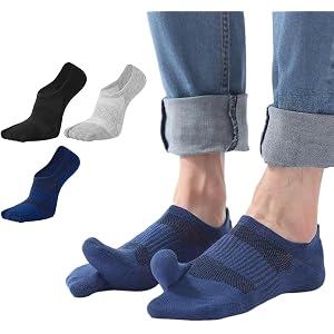Cutey May Men's No Show Tabi Socks, Low Cut Ankle, Black, White, Gray, Blue, Size US 8-10, 3 Pairs