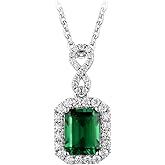 DovEggs Zambia Emerald Sapphire Gem 3ct 7x9mm Halo Moissanite Pendant for Women Anniversary Birthday Gifts for Women Pendant Necklace Sterling Silver with 18K White Gold Plated
