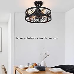 MOBEYU 16.5" Caged Ceiling Fan with Light,Rustic