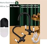 Funime Kitchen Mixer Tap White Ceramic Dual Lever Matte Black Swan Neck 360° view 2