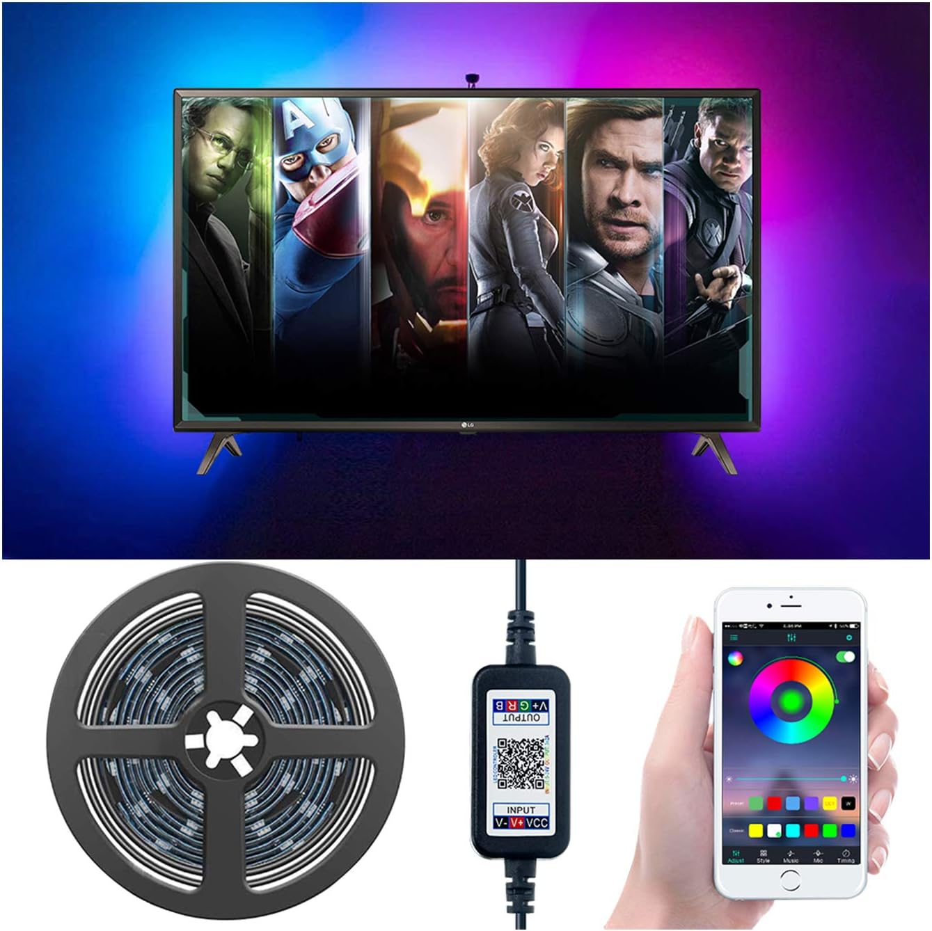 TV Backlight LED Strip Lights with APP Controlled Metaku 6.5ft Waterproof USB LED Tape Lights Monitor Ambient Lighting Bias Accent Ribbon Lights Kit SMD 5050 Sync to Music Mood Lights for 24”-60” HDTV