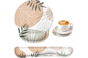 iLeadon Mouse Pad with Wrist Rest Set, Keyboard Wrist Rest + Ergonomic Mouse Pad + Coasters, Easy Typing & Pain Relief Mousepad, Mouse Pad Wrist Support for Computer Home Office, Tropical Leaves