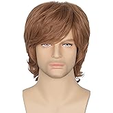 Miss U Hair Shaggy Wig Men Short Wavy Brown Wig Halloween Cosplay 60s 70s Male Rocker Costume Hair