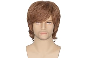 M MISS U HAIR Miss U Hair Shaggy Wig Men Short Wavy Brown Wig Halloween Cosplay 60s 70s Male Rocker Costume Hair
