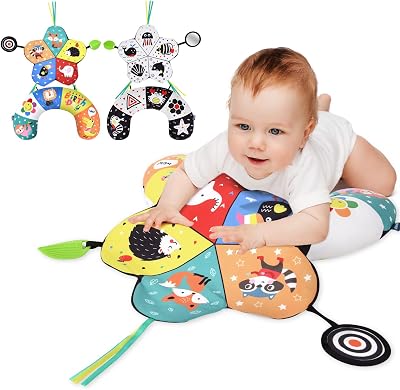 Vicloon Tummy Time Pillow Baby Toy Black White High Contrast with Mirror