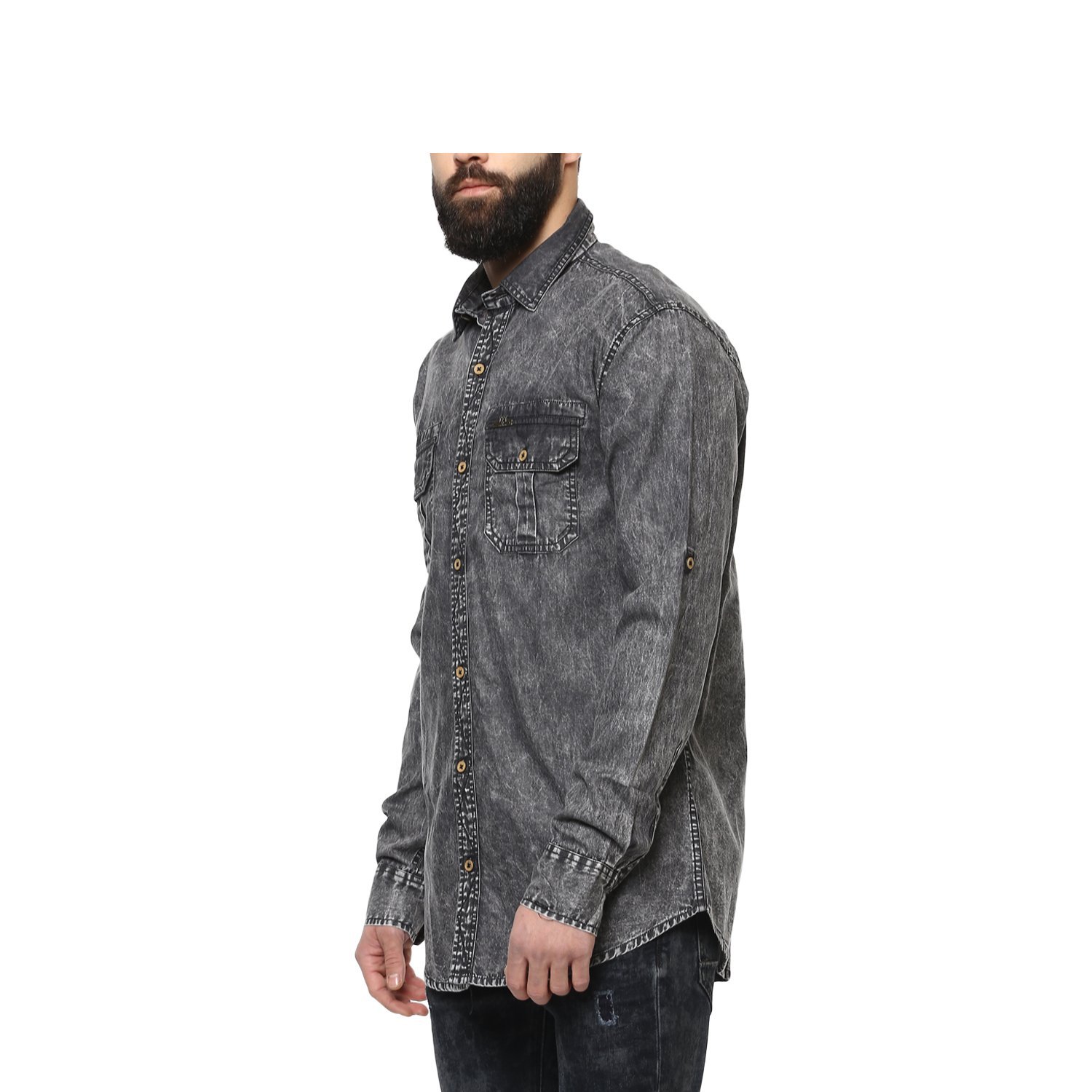 urbano fashion men's charcoal grey denim solid casual shirt