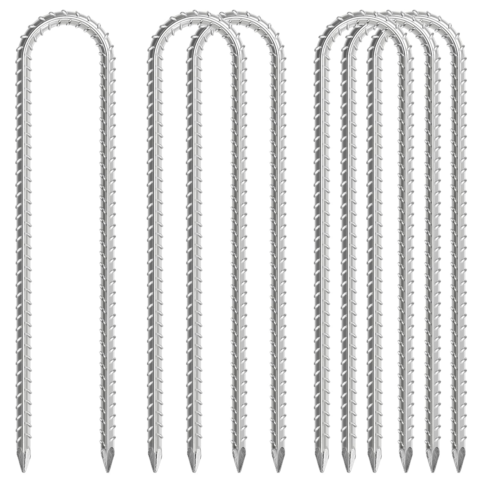 Tent Pegs Metal Heavy Duty, 30cm Rebar Stakes Trampoline Anchor Kit, Ground Anchor with Threaded, Windproof Tent Stakes Garden Stake for Trampolines, Swings, Football Goal(6 Pack)