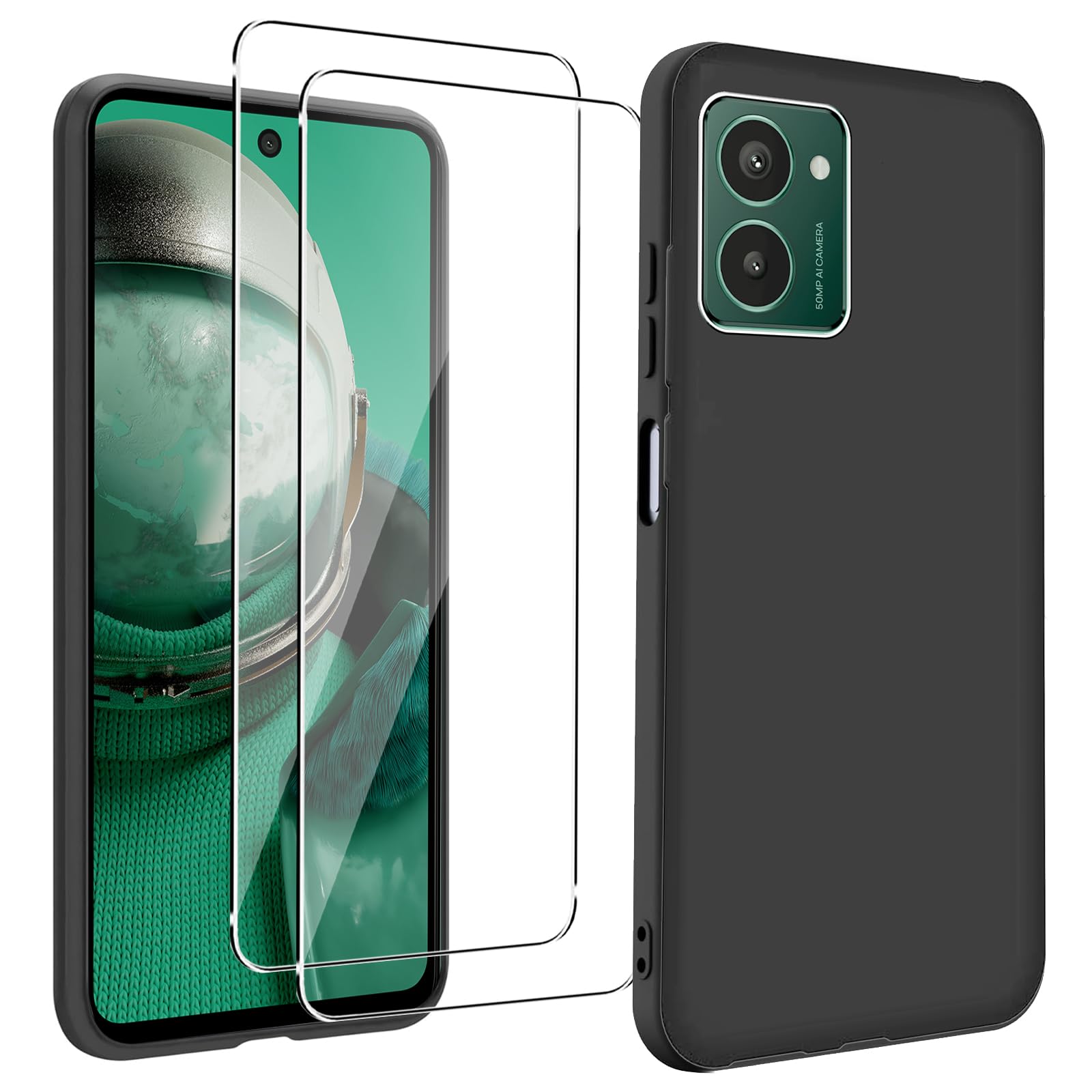 KZIOACSH Case for HMD Pulse Pro/HMD Pulse+/HMD Pulse, Flexible Ultra Slim Drop Protection Anti-Scratch Rugged Phone Cover Silky-Soft Touch Matte TPU Shockproof Bumper Cover with 2 Tempered Glass