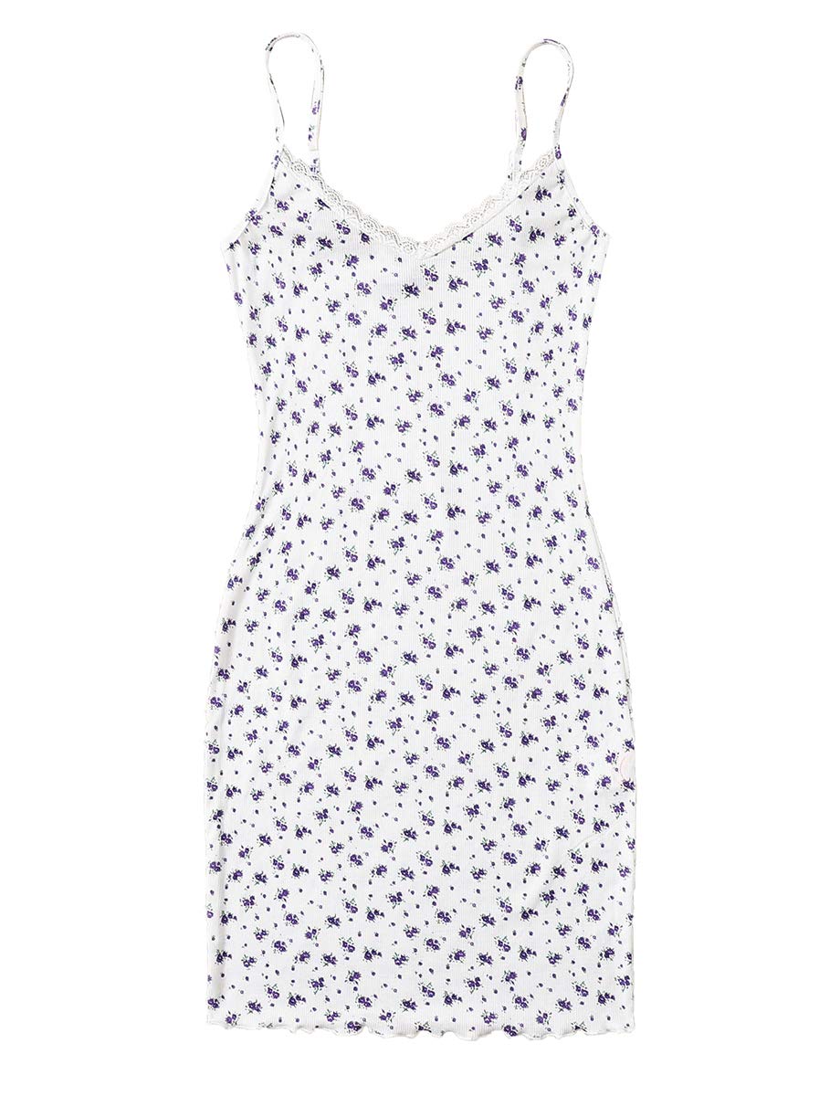 Romwe Women's Summer Floral Print Spaghetti Strap Party Short Cami Bodycon Dress