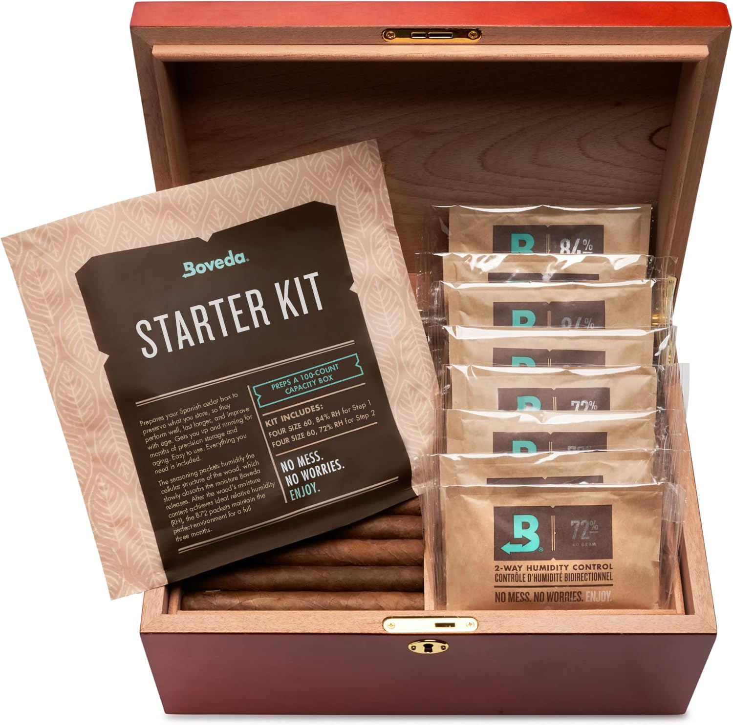 Boveda Starter Kit Bundle: Season a Wood Storage Box Plus Maintain Humidity with 2-Way Humidity Control | Includes (4) Each Size 60 84% & 72% | 1-Count