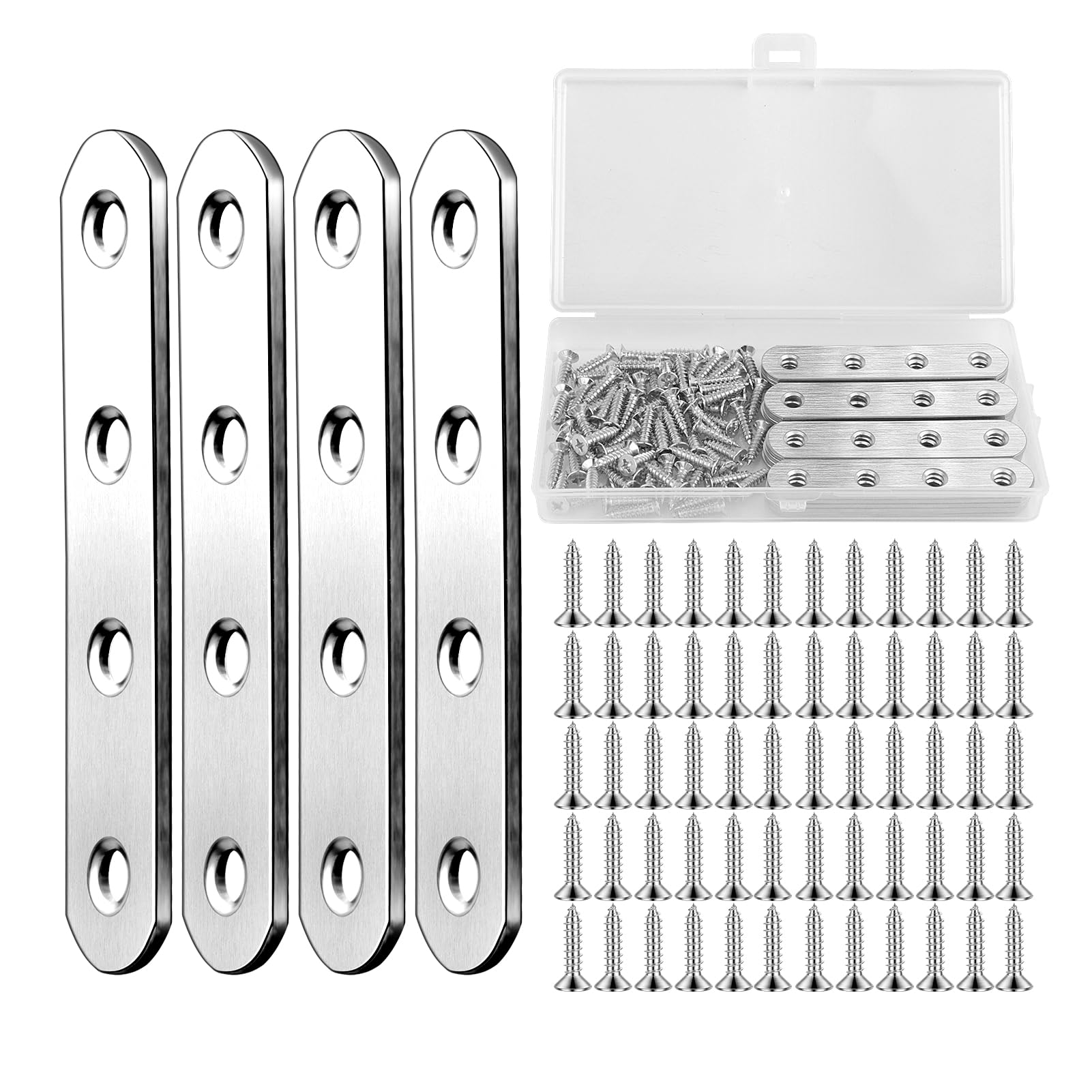 Flat Brackets for Wood Kit 20Pcs 78× 16 × 1.75mm Flat Joining Plates with 80 Screws Stainless Steel Mending Plates Metal Brackets for Wood for Repairing Fixing Joining Furniture