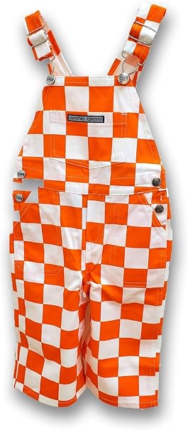 orange and white checkered overalls