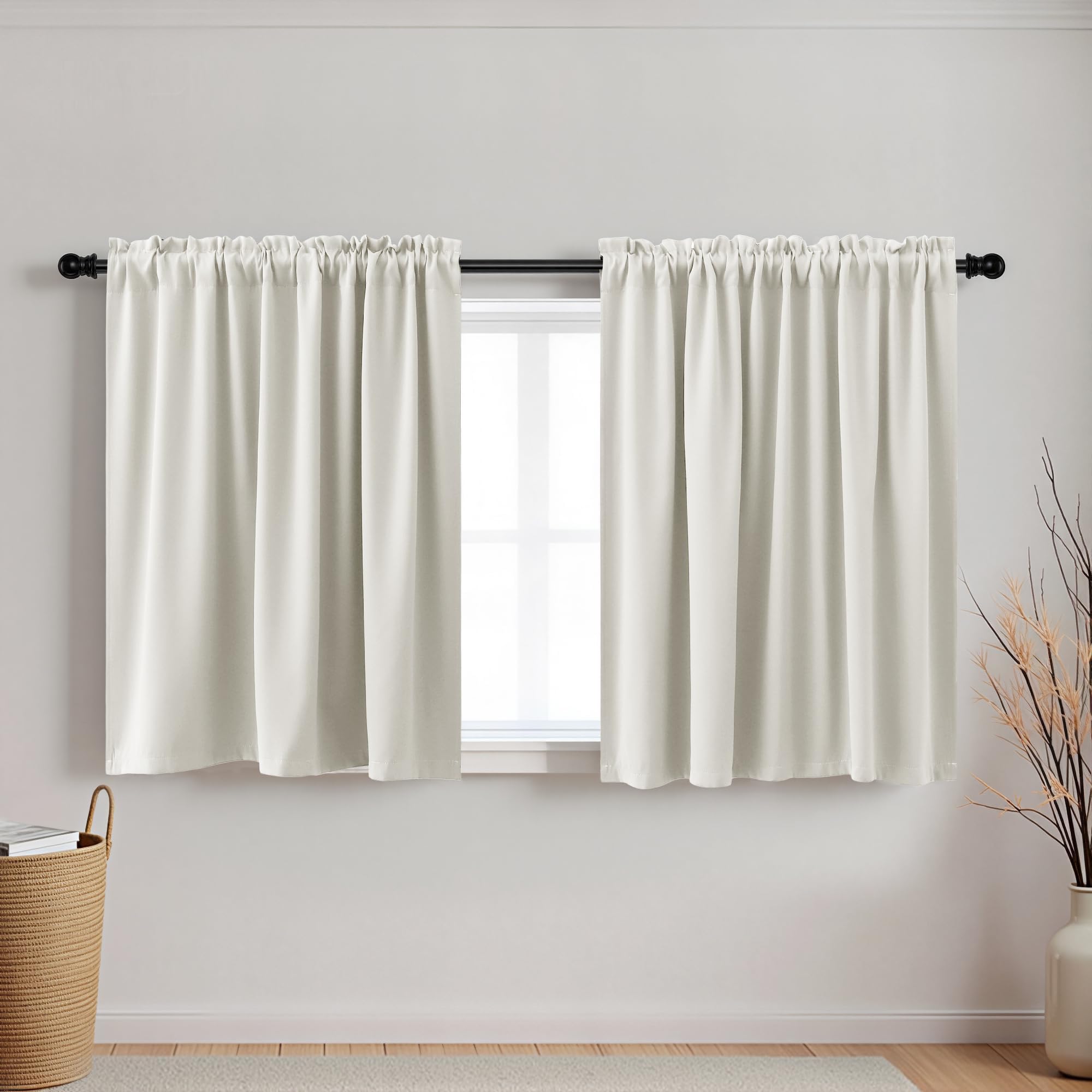 KOUFALL Kitchen Curtains Cafe Curtain Tiers Short Blackout Small Curtains for Bathroom Window Wide 34 X 30 Length Cream White Beige — image 1