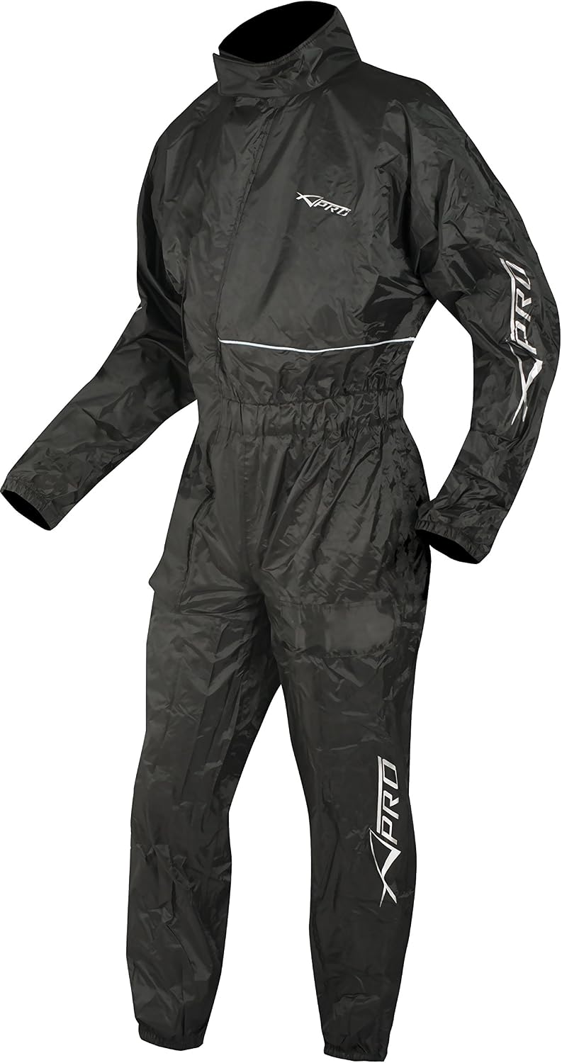 A-Pro One-Piece Motorcycle Rain Suit Waterproof Trousers and Jacket - Size L, Black - Image 3