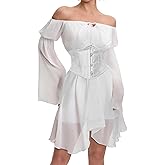 Sunidol Womens Two Piece Corset Dress Off Shoulder Bell Sleeve Party Vintage Cottagecore Fairy Dresses