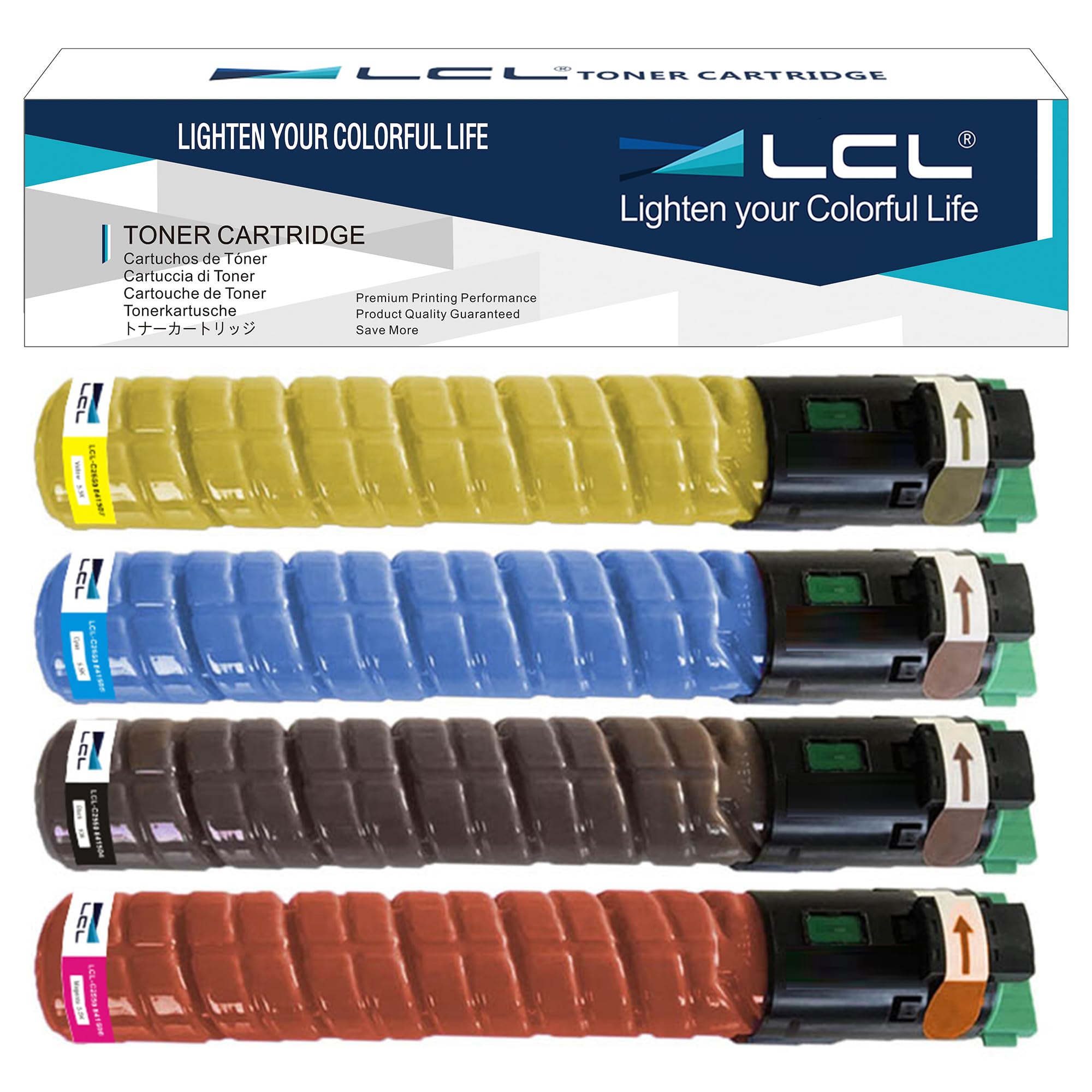 LCL Compatible Toner Cartridge 841504 841505 841506 841507 MP C2030 C2050 C2051 C2530 C2550 C2551 (1Black 1Cyan 1Magenta 1Yellow) Replacement for Ricoh Aficio MP C2030 MP C2050 MP C2051 MP C2530