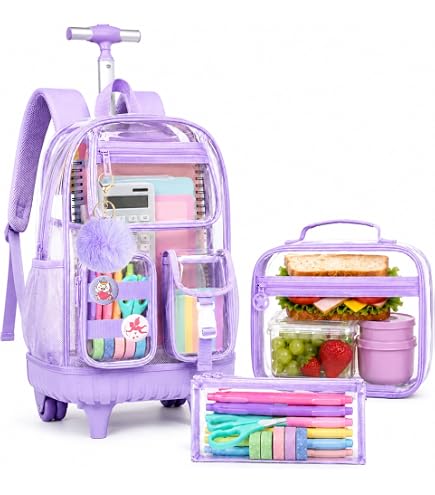 Amazon.com | Eccliy 3 Pcs Pink Rolling Clear Backpack for  display picture 3