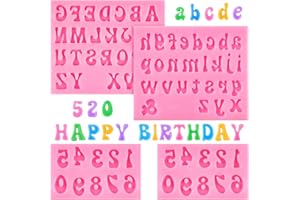 CLUEWR 4 PCS Silicone Letter Molds, Non-Stick Fondant Chocolate Molds 0-9 Numbers 26 Letters Candy Molds for Baking Dessert and Cake Decoration