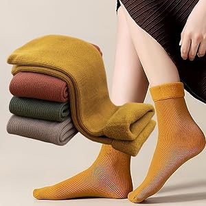 4 Pairs Velvet Thermal Socks for Men Women, Warm Slim Fit Soft Stretch Crew Socks for Autumn Winter Daily Wear